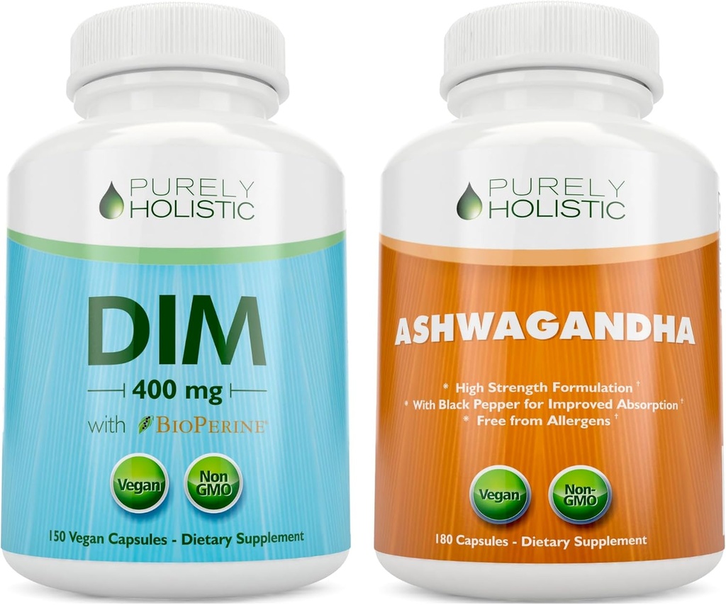 Rent holistisk Dim 400mg & Bioperine + Organic Ashwagandha 1300mg Bundle - 330 Veganske kapsler - Lavet i USA