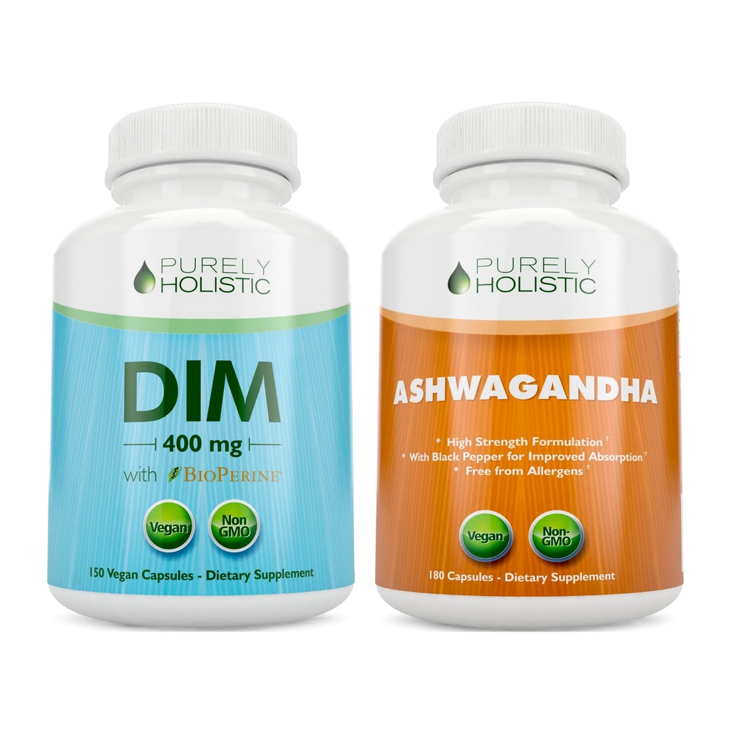 Rent holistisk Dim 400mg & Bioperine + Organic Ashwagandha 1300mg Bundle - 330 Veganske kapsler - Lavet i USA