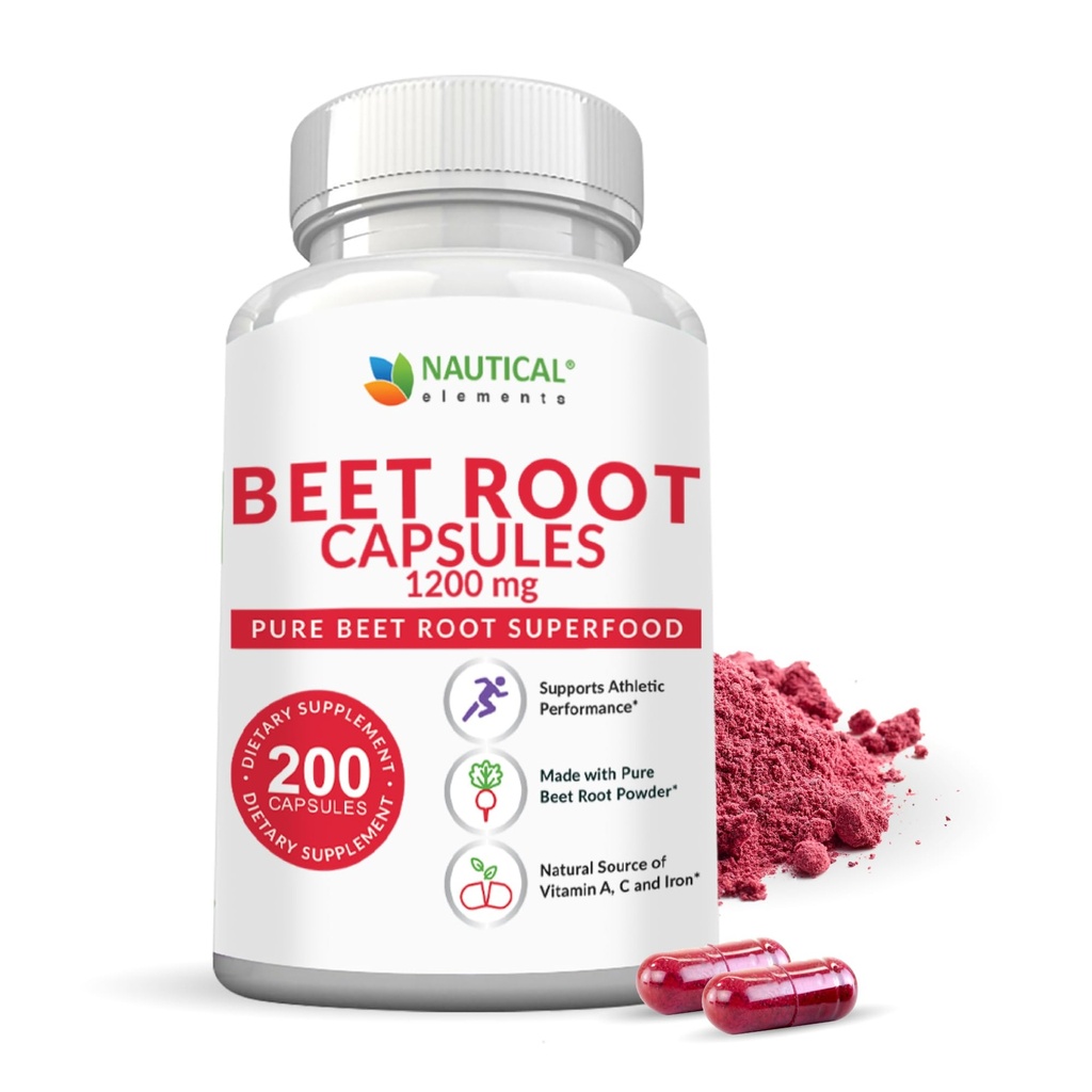 Beet Root Capsules - 1200mg Per Serving - 200 Beet Root Powder Kapsler - Beetroot Powder understøtter blodtryk, atletisk ydeevne, fordøjelsesbesvær, immunsystem (Pure, Non- GMO & Gluten Free