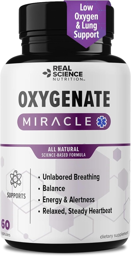 Real Science Oxygenate Miracle - Lung Support til at hjælpe med at lindre Wheezing, åndenød, hurtig hjerterytme & træthed - Forbedrer cirkulation for klare lunger & åndedræt support, 60 Caps