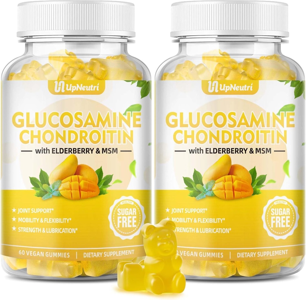 Sugar Free Glucosamine Chondroitin Gummies, Extra Strength 1500mg Glucosamine with Chondroitin MSM & Elderberry & Gurkemeje, Joint Support for Mænd & Kvinder Flyt Gratis fælles sundhed