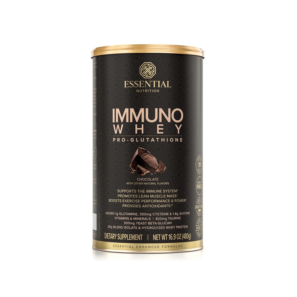 Essential Nutrition Immuno Whey - Isolate & Hydrolyzed Whey Protein Powder with Added Amino Acids to Support Glutathione Production - Beta Glucan - Chocolate - 16.9 oz (15 Servings)