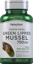 Piping Rock Green Lipped Mussel 750mg | 120 Capsules | Supplement for Humans | Freeze Dried from New Zealand | Non-GMO, Gluten Free