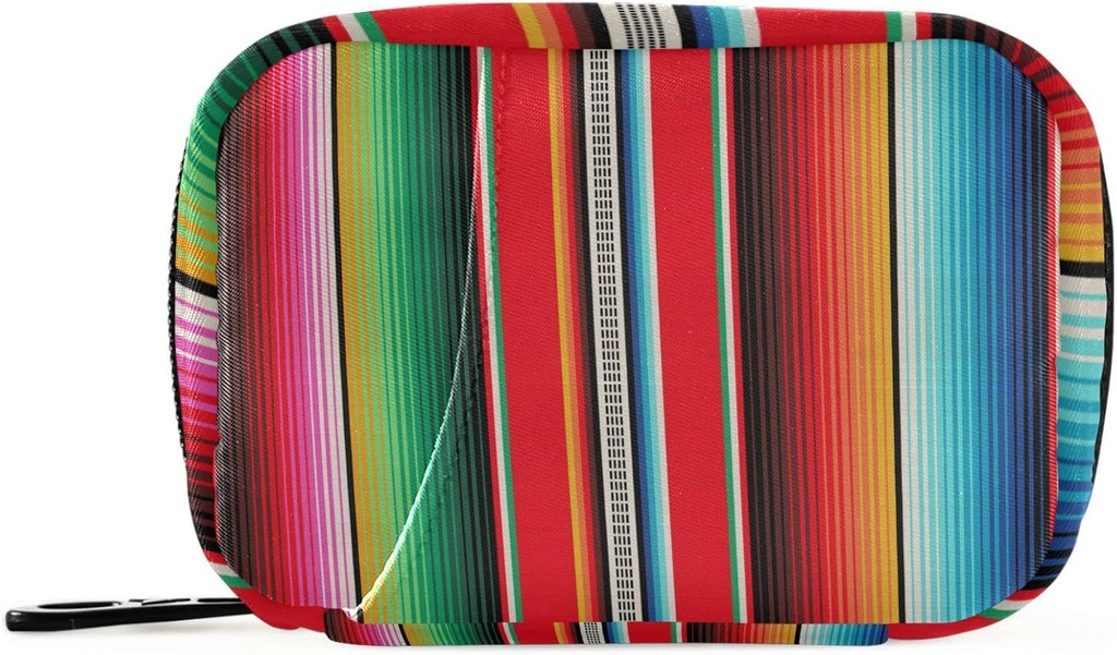 Pfrewn Pill Organizer Case Mexican Colorful Stripes Serape Travel Pill Box with Zipper 7 Day Portable Small Weekly Vitamin Medicine Supplement Holder Pouch Bag for Women Men