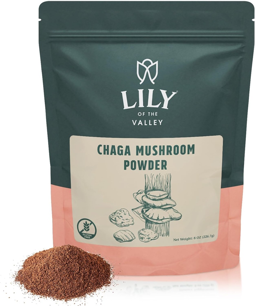 LIGHT OF THE VALLEY Chaga Mushroom Powder - Chaga Extract Superfood til Chaga Tea, Smoothies and Drives - Keto Friendly - Vegan & Gluten- Free - Pakket i resealable Pouch (16oz, 453g)