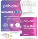 Pelvana Boric Acid Supposites for Women 60 + 15 Applikators + 20 pH Test Strips = 95 Piece Kit for Vaginal Odor - Third- Party Lab Testet & Made in USA