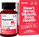 4X Magnesium Complex 200 mg + Magnesium Glycinat + Citrate + B12 High Absorption + Taurate + Malat + Bromelain + Collagen (type II) + Hyaluronsyre + Heart, Muscle + Joint Support, 60- Day