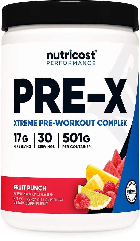 Nutricost Pre- X Xtreme Pre- Workout Complex Powder, Fruit Punch, 30 Servering, Vegetarisk, Non- GMO og Gluten Gratis