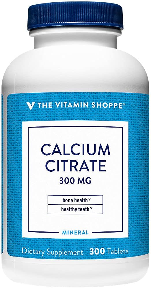 Calcium Citrate 300mg - Mineral Essential for sunde knogler & tænder, Godt Absorberet Form of Chelated Calcium - 100% fra Citrate & Diaclium Phosphat (300 tabletter) af Vitamin Shoppe
