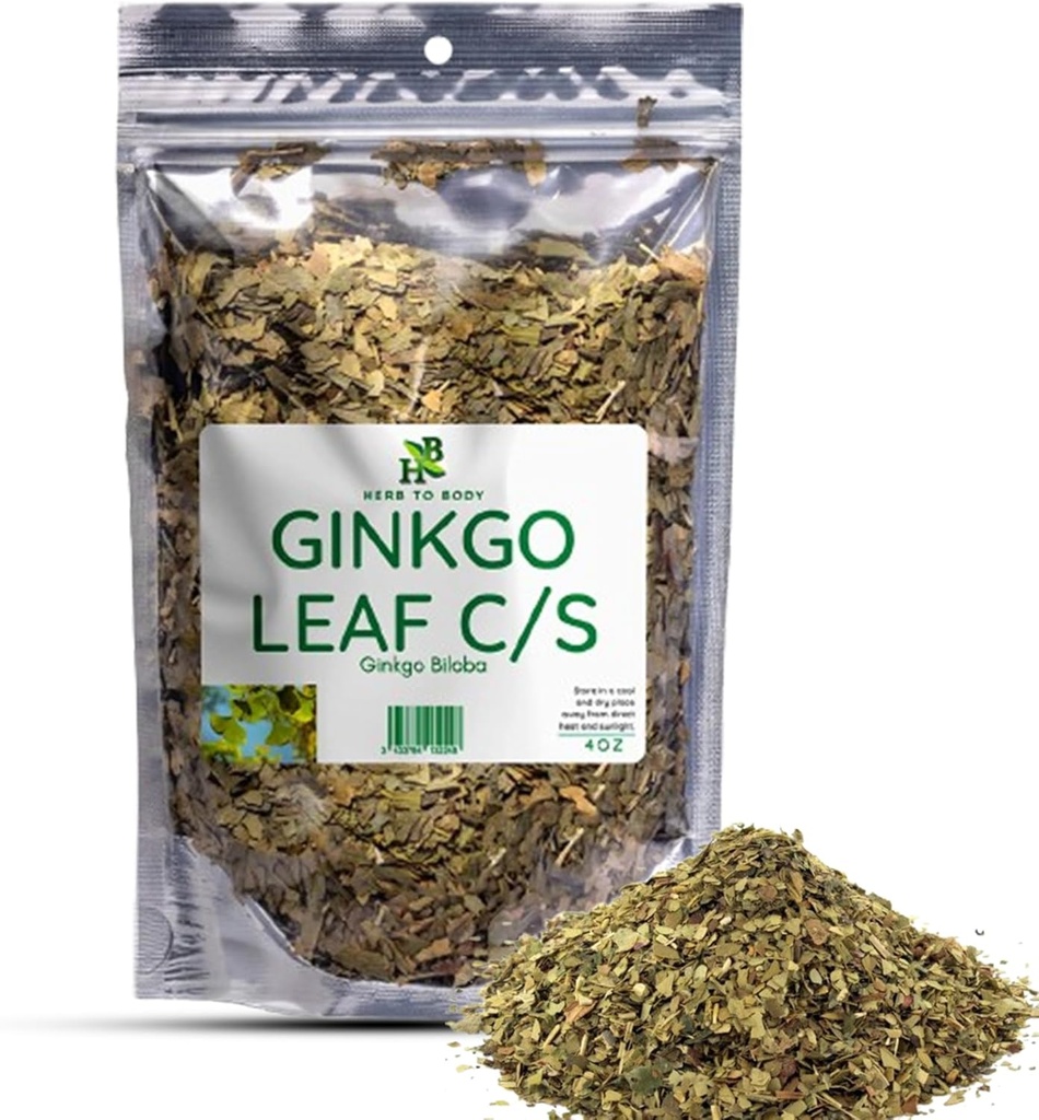 Herb To Body Ginkgo Leaf Cut og Sifted - 4oz, Wildcrafted Ginkgo Biloba Tea Leaves, Ginko Biloba Leaves til infusioner og ekstrakter
