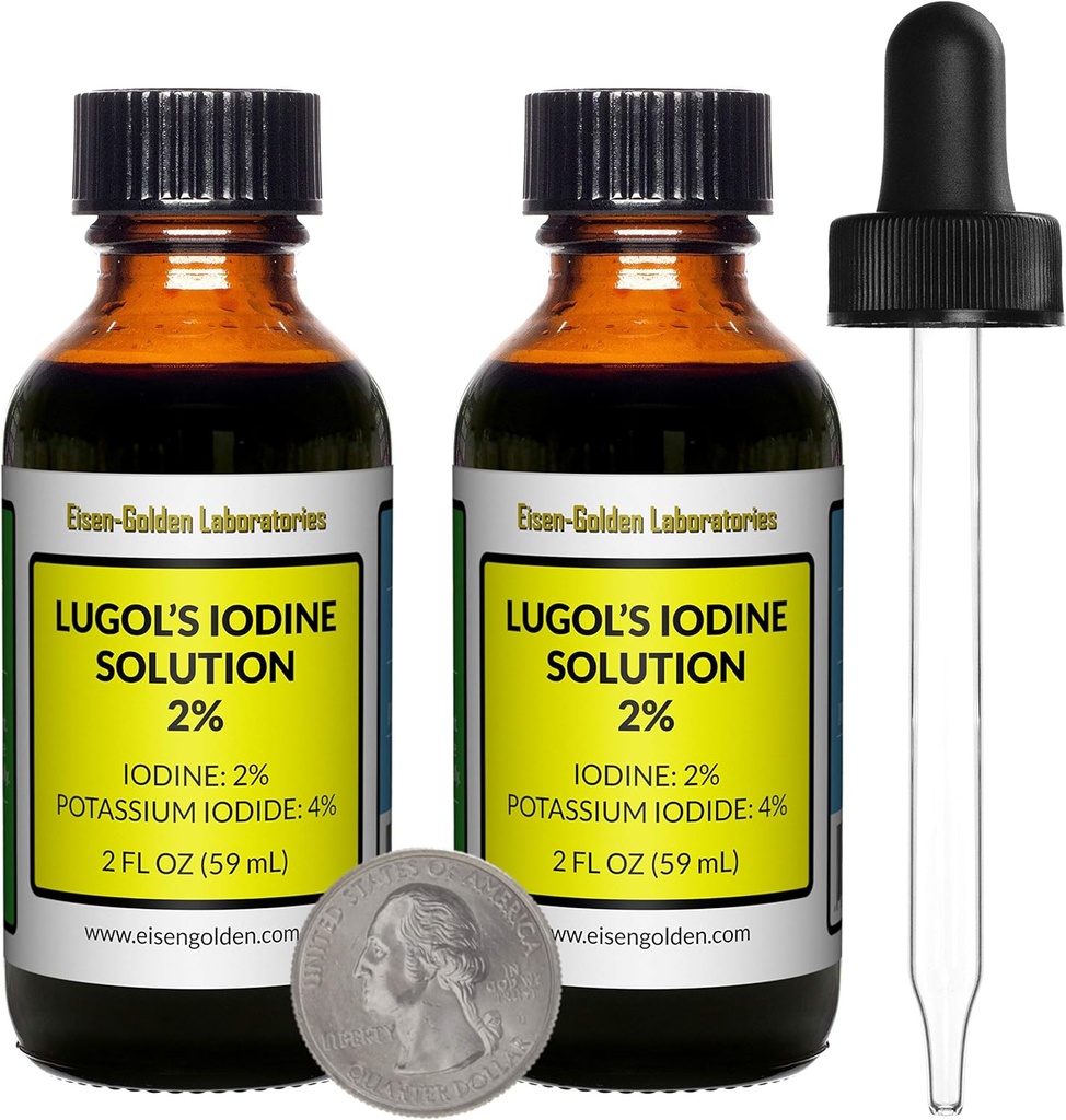 Lugol 's Jod / 2% opløsning / 4 Oz i to Amber glasflasker / Free Droppers / USA