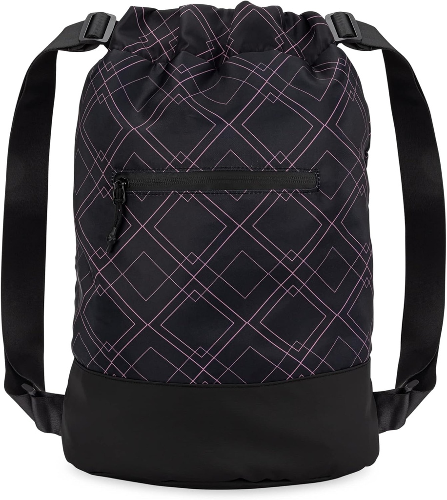 Flex Cinch Løbegang Gym taske til kvinder med Graphic Designs.124; Holdbar Lightweight Gym Cinch Tasker DB124; Great for Gym taske, Rejser, og Overnight DB124; Sort / Rose - Geometrisk