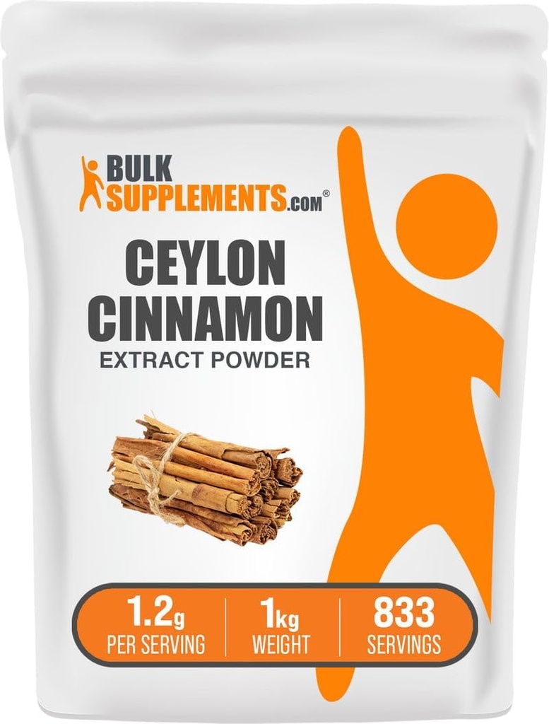 BulkSupplements.com Cinnamon Bark Extract Powder - Ceylon Cinnamon Supplement, Herbal Supplement - Vegan & Gluten Free, 1,2 g per Serving, 1kg (2,2 lbs) (Pack of 1)