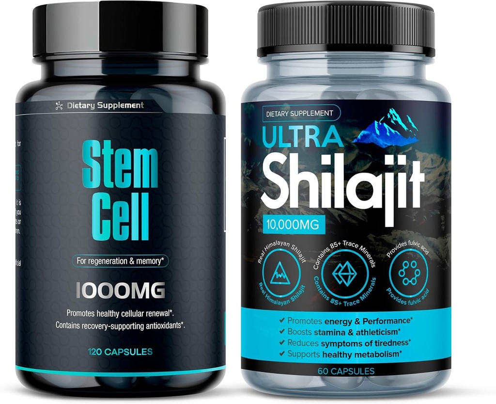 Premium Stem Cell 1.000mg (120Ct) & Shilajit Supplement 10,000mg (60Ct)