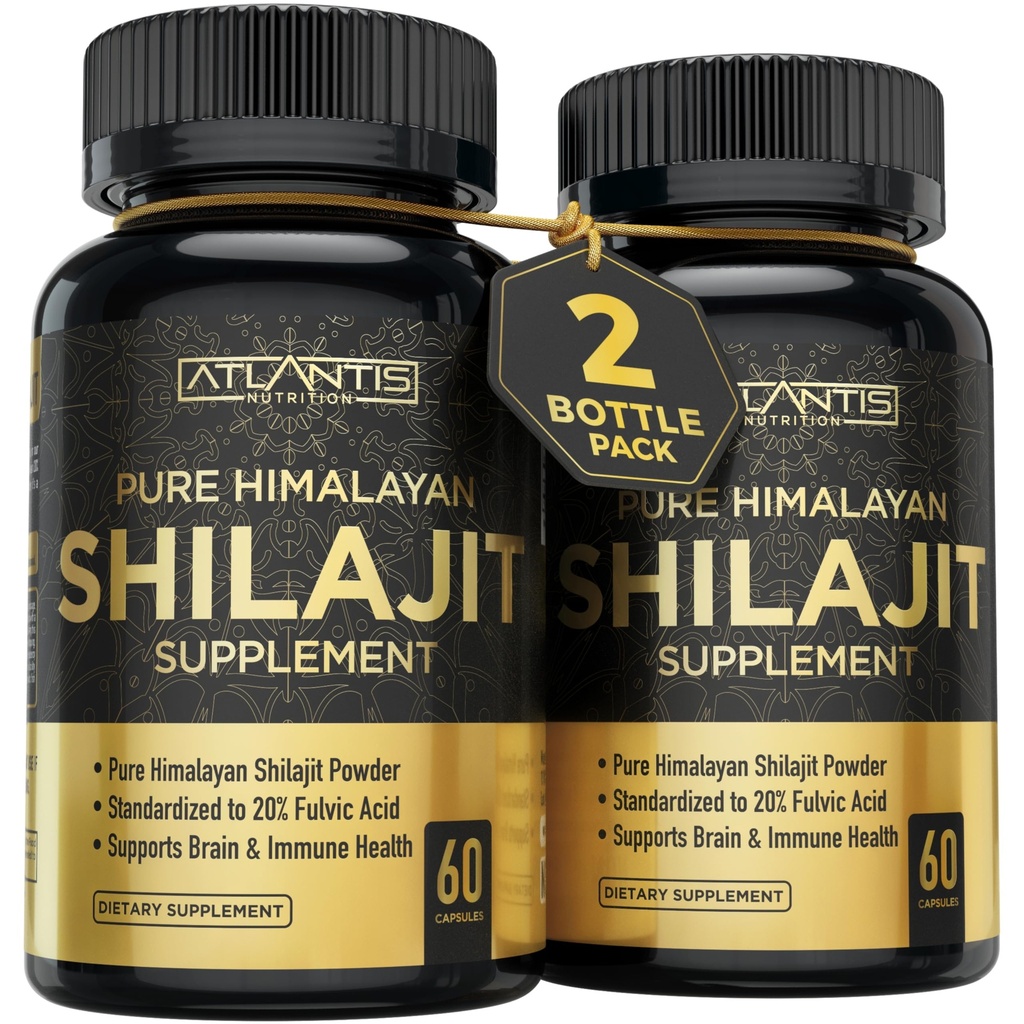 Atlantis Nutrition Himalayan Shilajit Kapsler Formuleret med 20% Fulvic Acid Medical 124; 1000MG Per Serving - 10: 1 Extract Medical 124; USA Made Medical 124; Himalayan Shilajit Supplement for mænd & Kvinder Medical 124; 120 Capsules