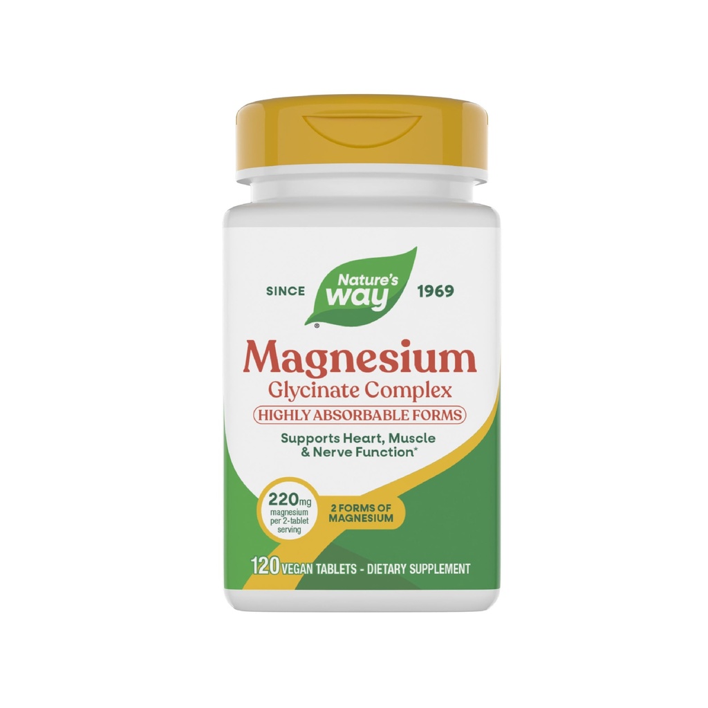 Nature 's Way Magnesium Glycinate Complex, Supports Heart, Muscle, Nerve Funktion *, Meget Absorberbar, 220 mg pr 2 - Tablet Servering, No Gluten, Vegan, 120 tabletter (Packaging May Vary)