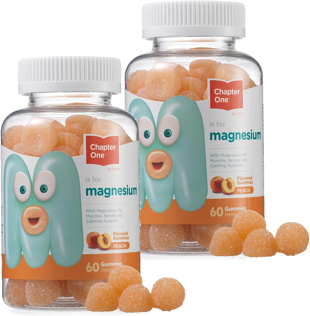 Kapitel 1 Magnesiumgummier, Great Tasting Magnesium til børn, Calm Kids Magnesium, Magnesiumgummier til kvinder og mænd, Certificeret Kosher (Peach) (2 Pack)