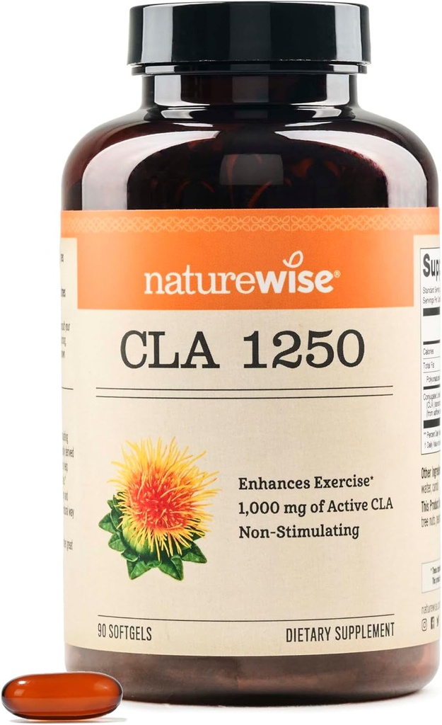 NatureWise CLA 1250 - Konjugeret linolsyre supplement til kvinder og mænd, ikke Stimulerende, understøtter sund vægt, Fitness Goals - Non-GMO, Gluten Free - 90 Softgels [1-måned Supply]