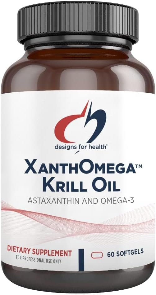 Design til sundhed XanthOmega - Krill Oil med 12mg Astaxanthin - Antioxidant, Phospholipider + EPA / DHA Omega 3 - Kardiovaskulær, Hud + øje sundhed supplement (120 bløddele)