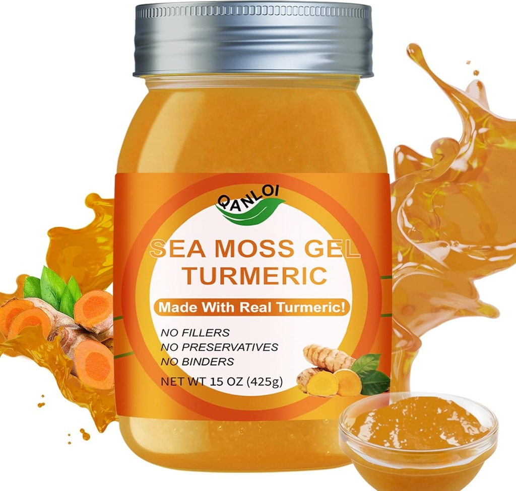 Irish Sea Moss Gel Raw Organic Sea Moss with Irish Moss,15OZ Natural Sea Moss Gel (Turmeric)