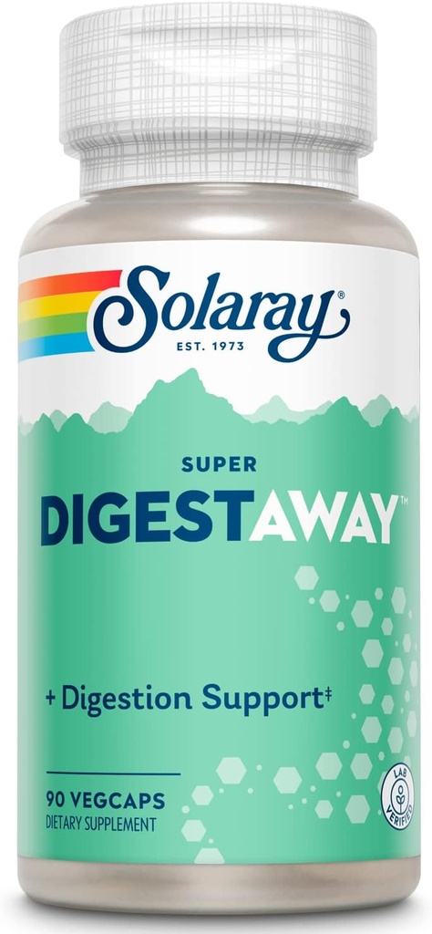 SOLARAY Super Digestaway Digestive Enzymes - Pancreatin, Papain, Ginger, Pepsin, Betaine HCl, Aloe Vera, and More - Digestion & Nutrient Absorption Support - Lab Verified - 90 VegCaps