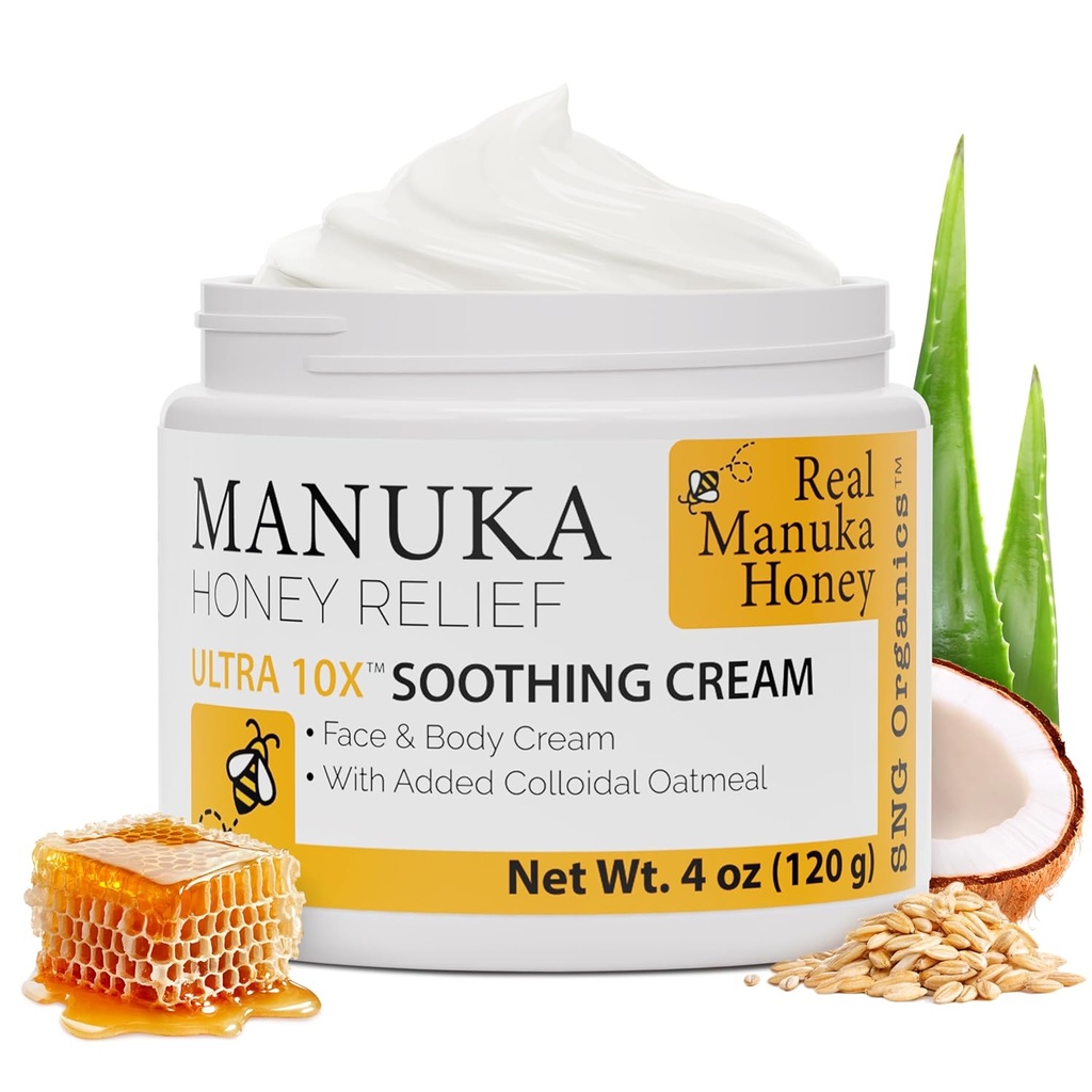 Super Natural Goods Manuka Honey Cream (4oz) - Hydrating Lotion til alle hudtyper Egnet til børn og voksne