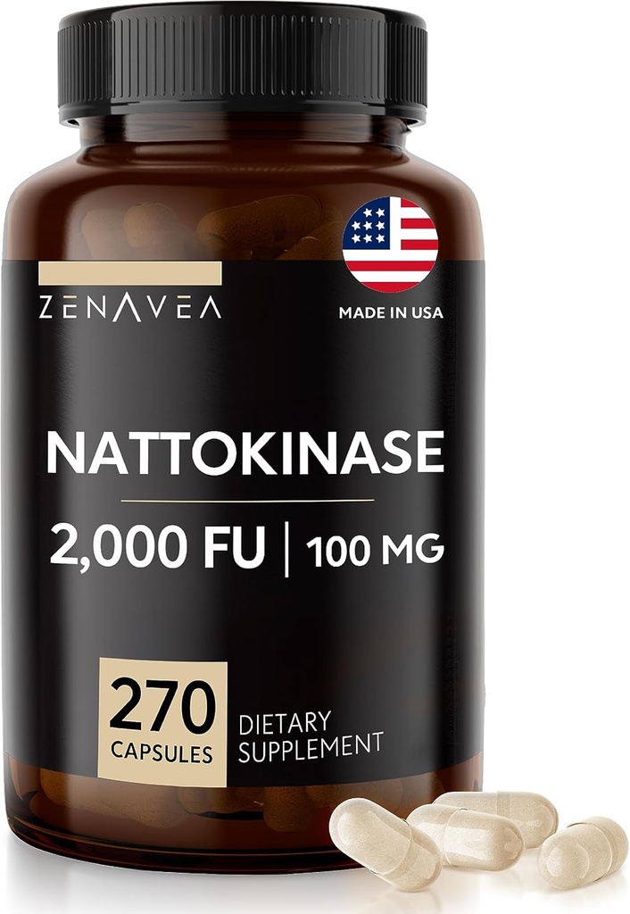 Nattokinase Supplement - 2000 FU Enzyme - 270 Kapsler Nattokinase 100mg - Gluten Free, Non- GMO, Vegan
