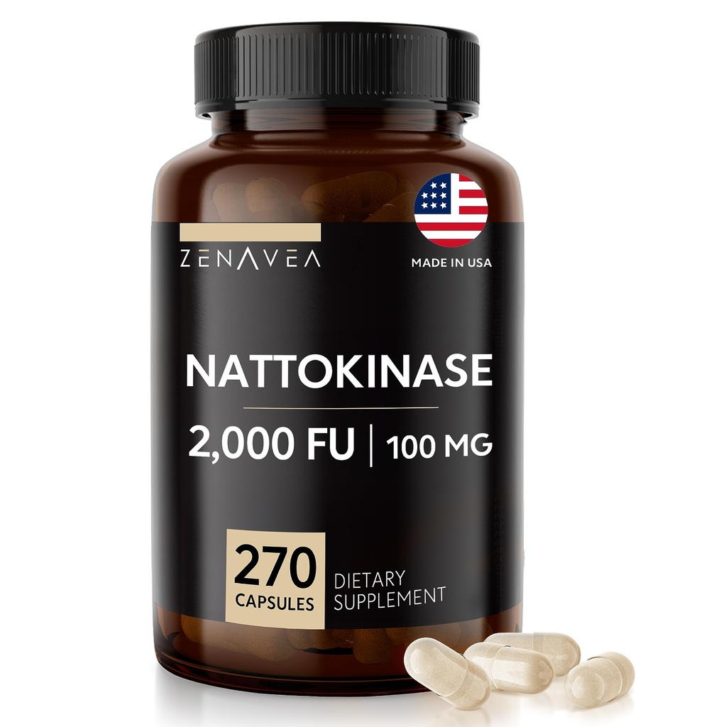 Nattokinase Supplement - 2000 FU Enzyme - 270 Kapsler Nattokinase 100mg - Gluten Free, Non- GMO, Vegan