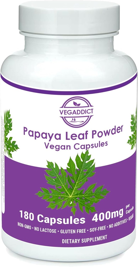 Papaya Leaf Powder 124; 340mg Kapsler 124; ethycally opkøbte 124; Platelet Support • 124; Gluten & Lactose Gratis • 124; Soy- Free • 124; Ingen tilsætningsstoffer • 124; Non- GMO • 124; Vegan • 124; Nutritional Supplement • 124; Kosttilskud (180X)