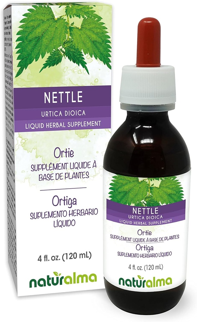 Naturalma Nettle (Urtica dioica) Leaf og Root Alkohol- Free Tincture - 4 fl oz Liquid Extract in Drops - Herbal Supplement - Vegan