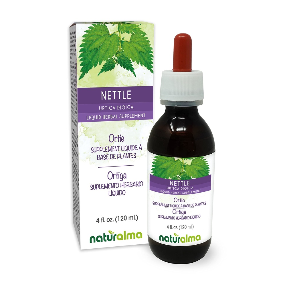 Naturalma Nettle (Urtica dioica) Leaf og Root Alkohol- Free Tincture - 4 fl oz Liquid Extract in Drops - Herbal Supplement - Vegan