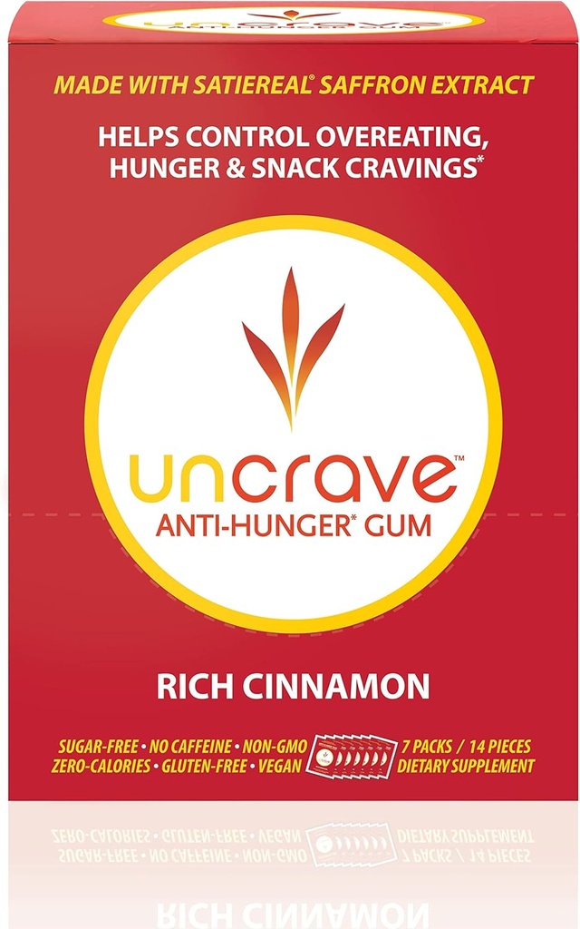 UNCRAVE Gum - Infunderes med 100% Pure Saffron Extract - Control Cravings - Forbedre mood - Vision Health - Rich Cinnamon (14 stykker)