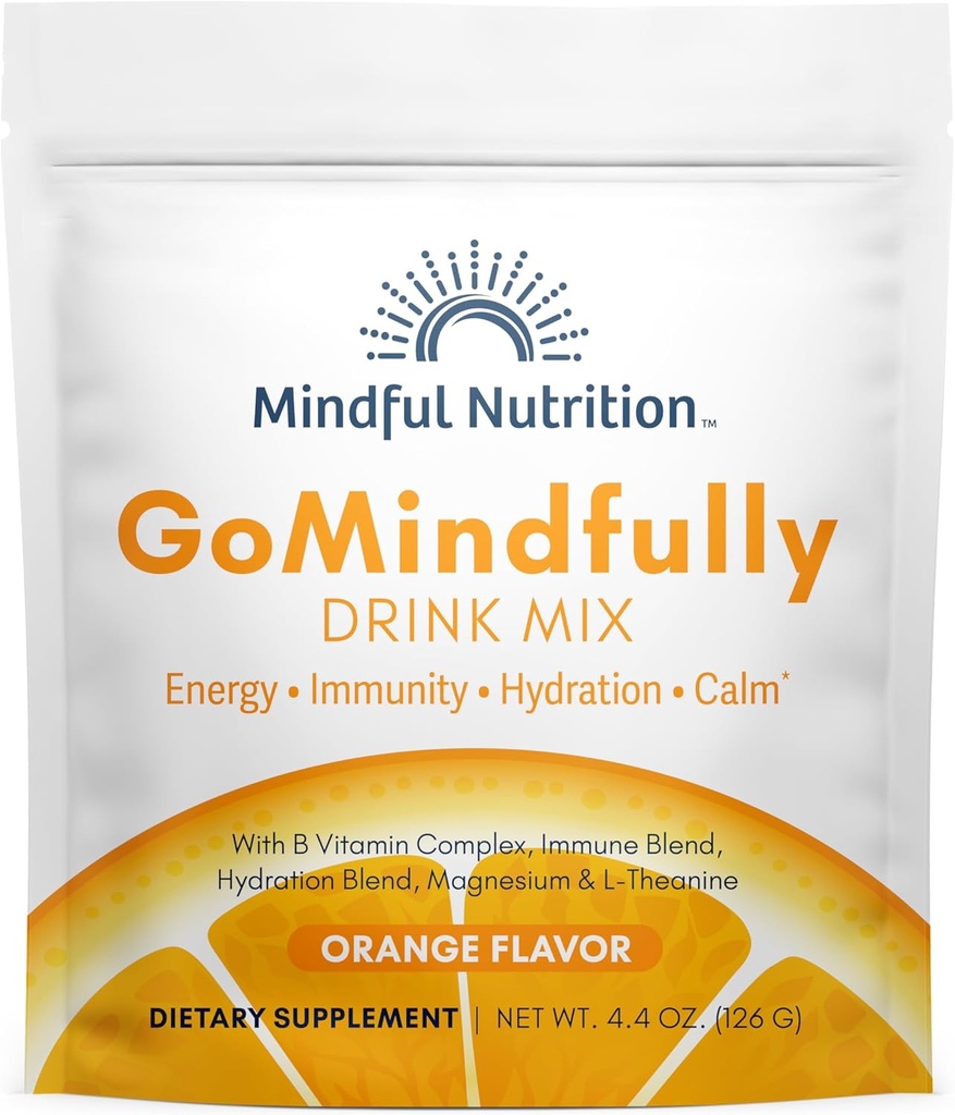 GoMindfully Orange Super Calm Magnesium Powder Drink Mix til Hydration, Inddrivelse, Immunitet og energi med trace mineraler, essentielle vitaminer, L- Theanin og B Vitamin Complex