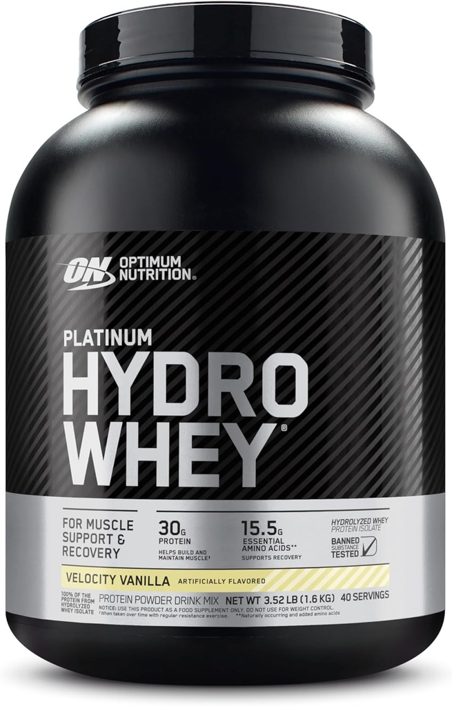 Optimum Nutrition Platinum Hydrovalle Protein Powder, 100% Hydrolyzed Whey Isolate Powder, Flavor: Hastighed Vanilla, 3,5 Pounds (Packaging May Vary)