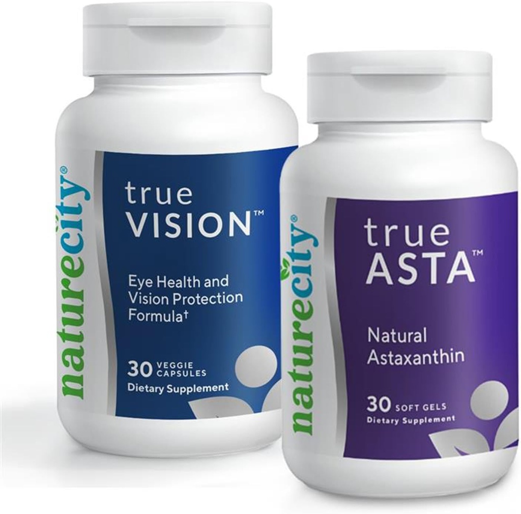 NatureCity Vision Support Bundle; TrueVision Eye Health Formel, 30 Veggie Capsules + TrueAsta Marine