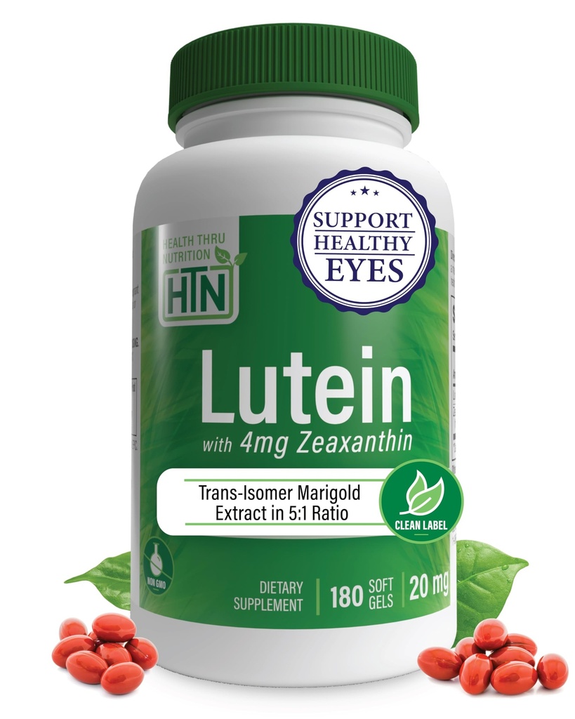 Lutein 20mg med Zeaxanthin 4mg 180 Softgels Name 124; All- Trans Marigold Extract in Nature Identical 5: 1 Ratio Name 124; Understøtter sundt øje, hud og hjerne