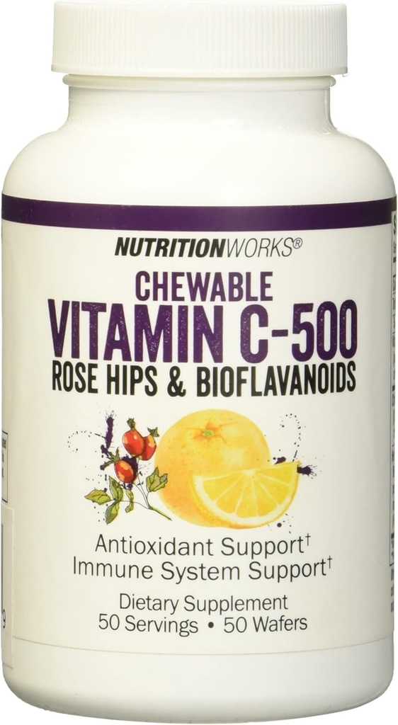 NutritionWorks C-vitamin Chewable, Understøtter immunsystem, Potent Antioxidanter, 50 Servere