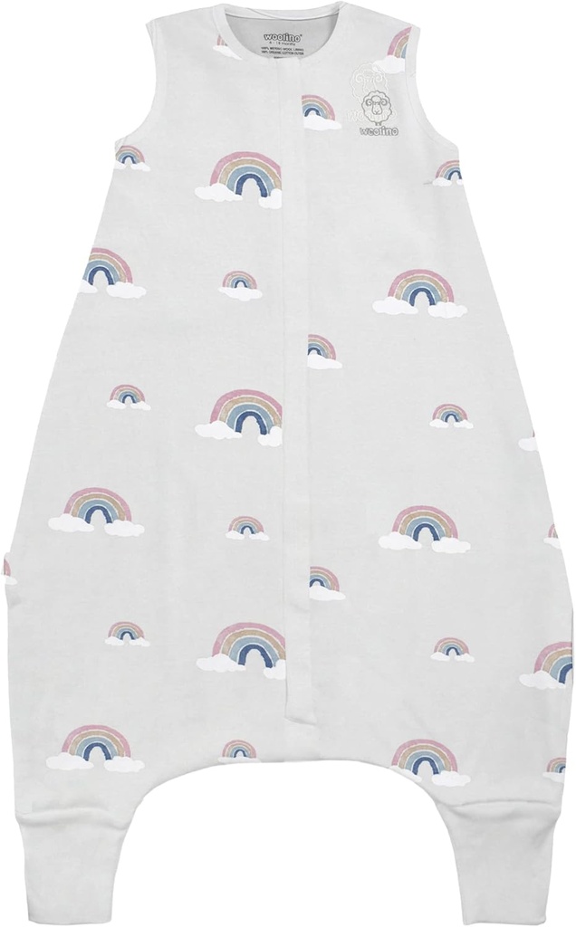 Woolino 4 Sæson Baby sovesæk med fødder, Merino uld og økologisk bomuld Walker sovesæk, Toddler sovesæk, 18-36m, Rainbow
