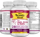 Simply Potent Hair Skin and Nails Vitamins, 28 Ingredient Anti-Aging Natural Supplement, Biotin 5000mcg for Hair & Nails, Keratin & MSM for Hair Growth, Collagen & Hyaluronic Acid for Skin, 60 Tablets