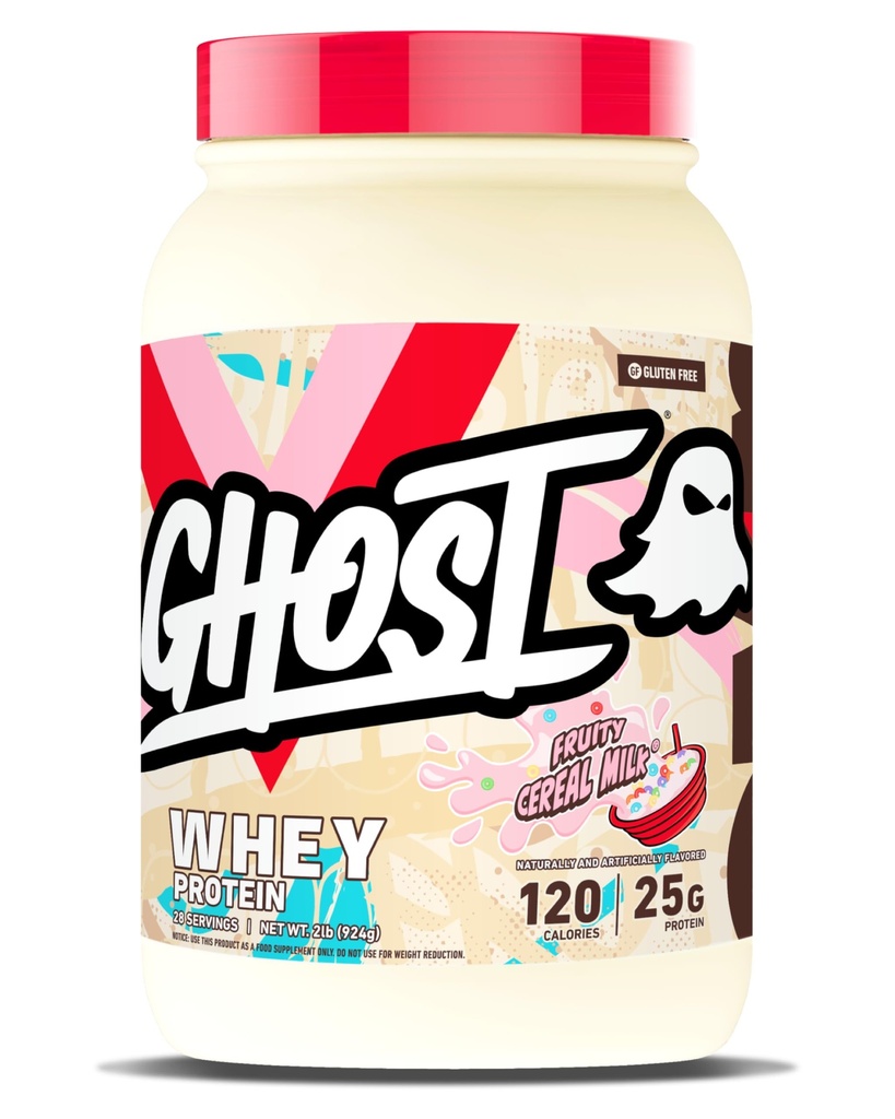 GHOST Whey Protein Powder, Fruity Cereal Milk - 2LB, 25G Protein - Whey Protein Blend - The Post Workout Fitness & Nutrition Shakes, Smoothies, Bagning & Madlavning - Soy & Gluten- Free