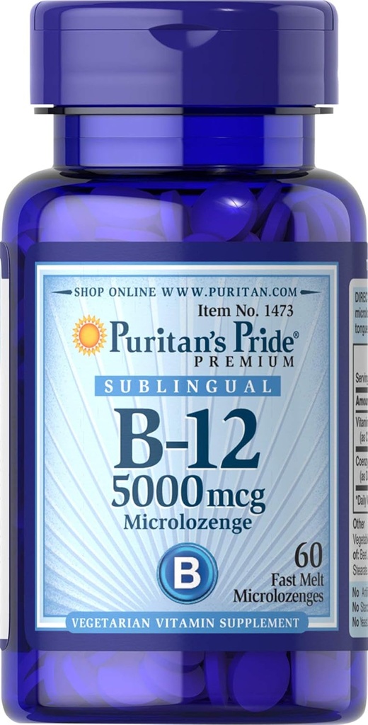 Puritans Pride Vitamin B- 12 Hjælper Konverter mad til energi * 5000 Mcg Sublingual- Microlozenges, 60 Greve (pakke med 1)