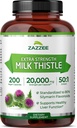 Zazzee Organic Milk Thistle 50:1 Extract, 20,000 mg Strength, 200 Vegan Capsules, 80% Silymarin Flavonoids, Over 6 Month Supply, Standardized and Concentrated 50X Extract, All-Natural and Non-GMO
