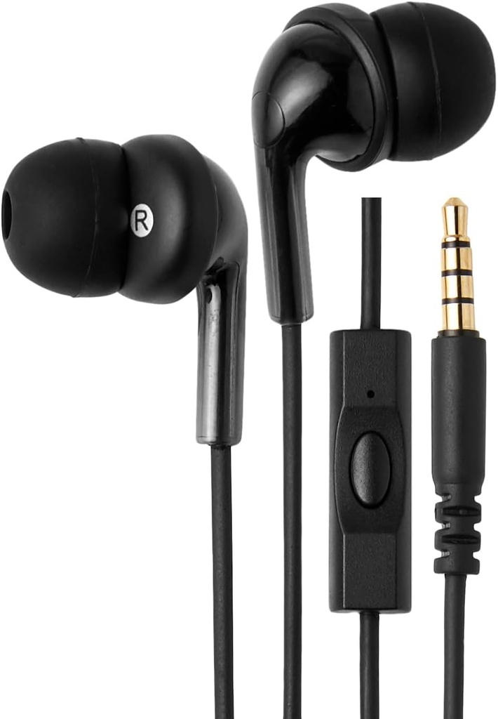 Grundlæggende Wired Earbuds med mikrofon, I Ear Headphones, 3,5mm Jack, 4,2 ft lange kabel, S / M / L Ear Tips, Sort