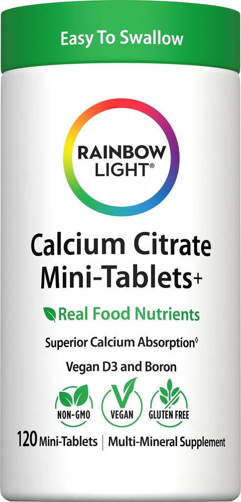 Rainbow Light Calcium Citrate tabletter med D-vitamin, Kosttilskud giver høj-potens Bone Health Support, med Calcium og D-vitamin, Vegetar og Gluten Free, 120 Tæl