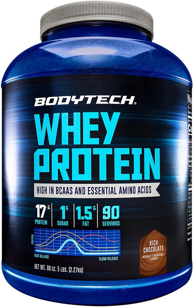 BodyTech Whey Protein - med 17 gram protein per servering Ideel til post- workout muskeltræning, Indeholder mælk & soy - Rich Chocolate (5 pund)