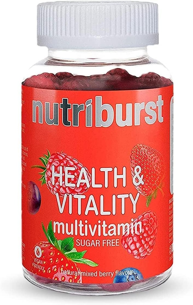 NUTRIBURST – Health & Vitality | UKs Most Trusted Brand | Vegan & Sugar-Free Multivitamin Gummies | Contains Essential Vitamins & Biotin | Natural Mixed Berry Flavour | 60 Gummies