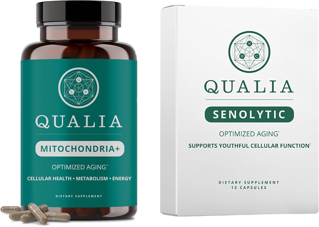 Qualia Life Sciences Bundle Qualia Mitokondria + & Qualia Senolytic, Aging Kosttilskud, der understøtter optimal celle reparation og foryngelse