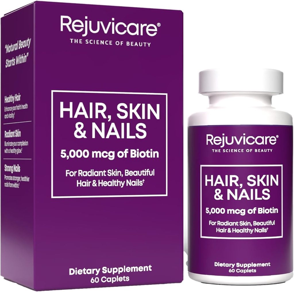Hår hud og negle, hårvækst støtte, sund hud & negle, biotin, vitaminer B1, B2, B3, B6 & B7 + B1, understøtter sundt hår, strålende hud og stærke negle, Vegan, 60 kapsler