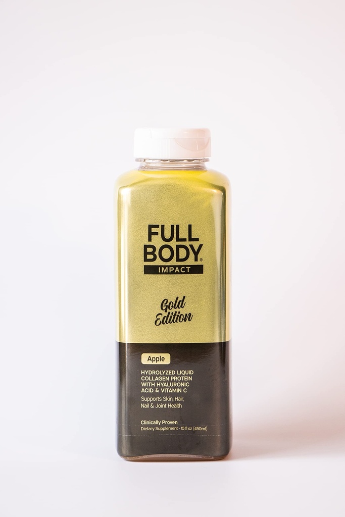 Flydende collagen protein w / Hyaluronsyre & C-vitamin - Gold Edition (Apple), 16,000mg (16g) Hydrolyseret collagen peptider til sundt hår, hud, negle & joints - 15oz flaske