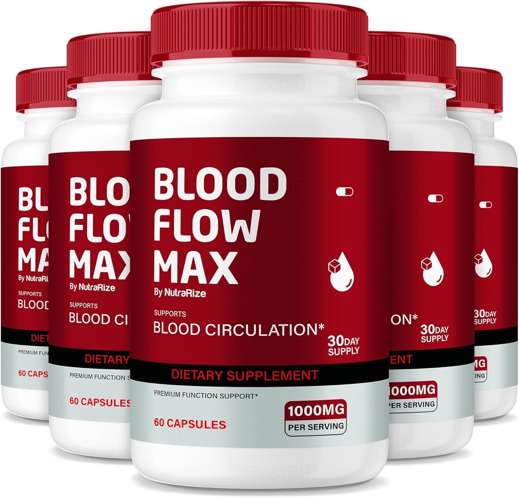 (5 Pack) Blood Flow Max Kapsler, Blood Flow Max Advanced Blood Support Formel, Maksimal styrke supplement til sund blodcirkulation, Alle naturlige piller for samlet sundhed, Anmeldelser (300 Kapsler)